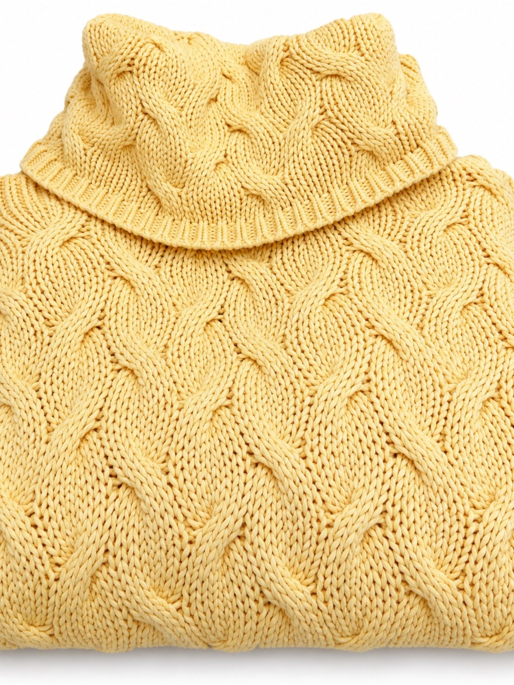 Jeanne Pierre Cable Knit Turtleneck Sweater Yellow L